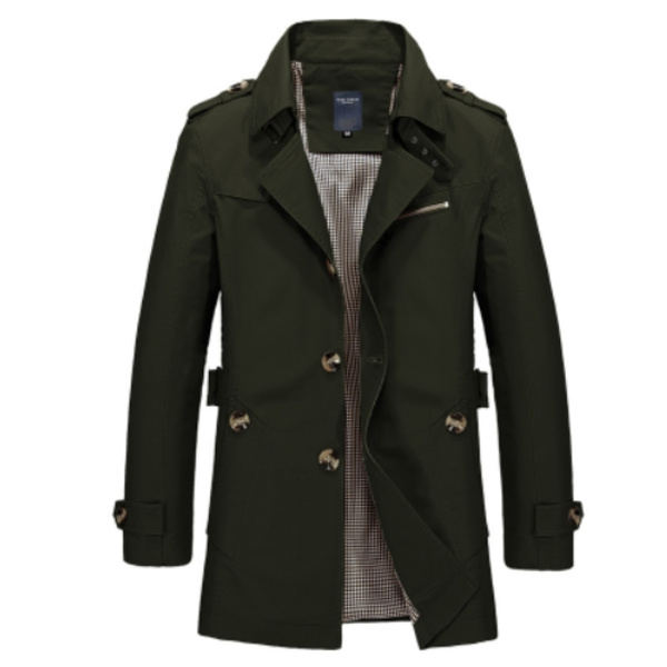 Herre Business Jakke Mote Høst Menn Lang Bomull Vindjakke Jakker Overfrakk Mann Casual Vinter Trench Yttertøy Frakk Army Green 3XL