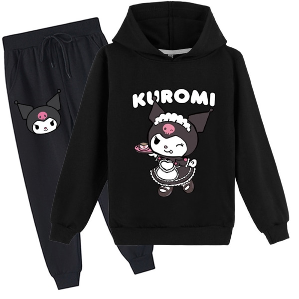 Kids Girl Träningsoverall Set Hooded Sweatsuit Byxor Jogger Casual Outfits Black 160cm
