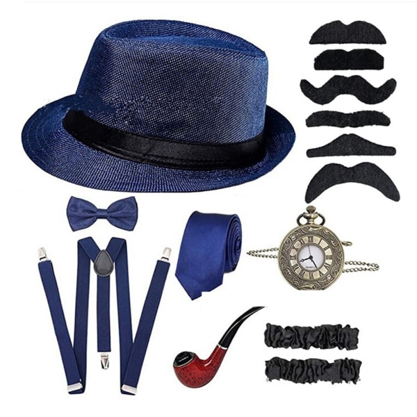 1920-tals herrkläder Gatsby fedora hattglasögon Party Accessoarer Tibetan blue