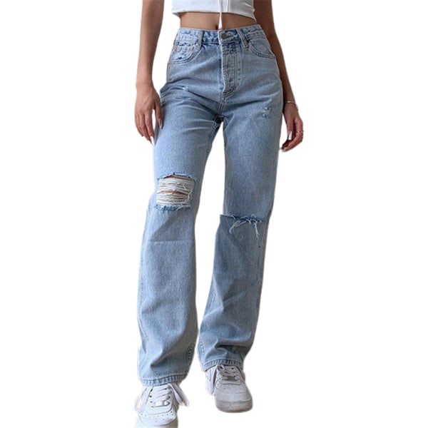 Dam Casual Jeans Ripped Wash Denim Loose Stretch Byxor Blue XL f660 | Blue  | XL | Fyndiq