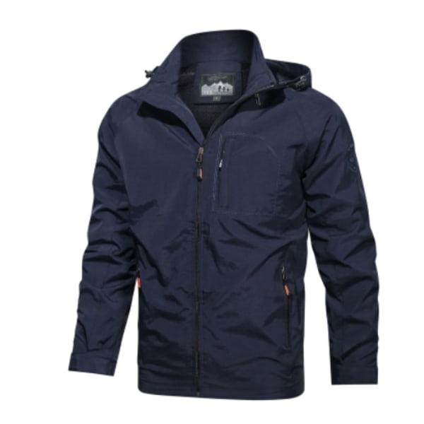 Herre Mountaineering Hættejakke, Vindtæt Casual Jakke, Udendørs Plus Size Jakke Navy 2XL