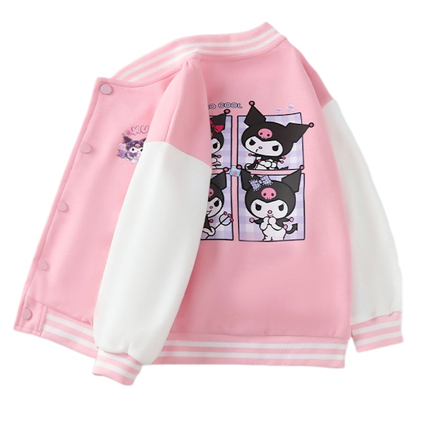 Børn Piger Sanrio Kuromi Baseball Jakke Varsity Stil Casual Skolejakke Frakke Toppe Pink 150cm