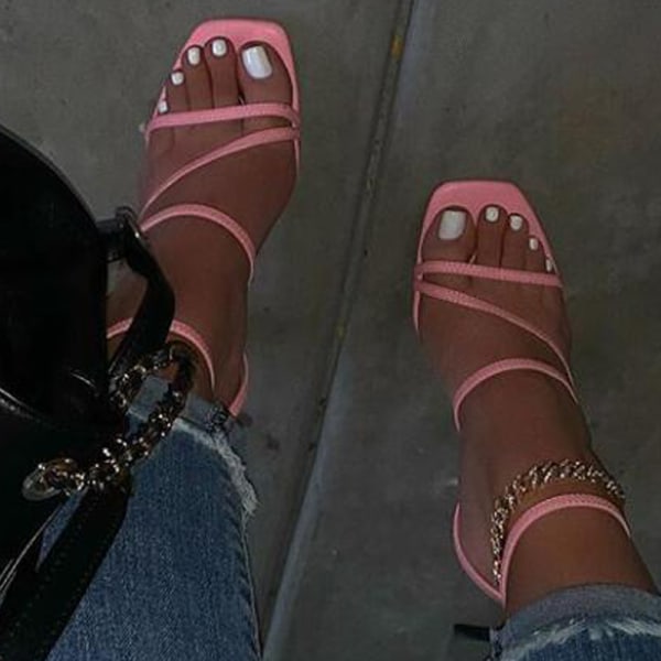 2020 Kvinnor högklackade sandaler med spetsbandage Brown 41