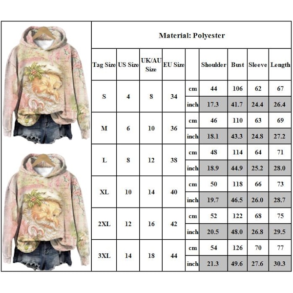Jule sweatshirt til kvinder, mode gave, rund hals, hættetrøjer L