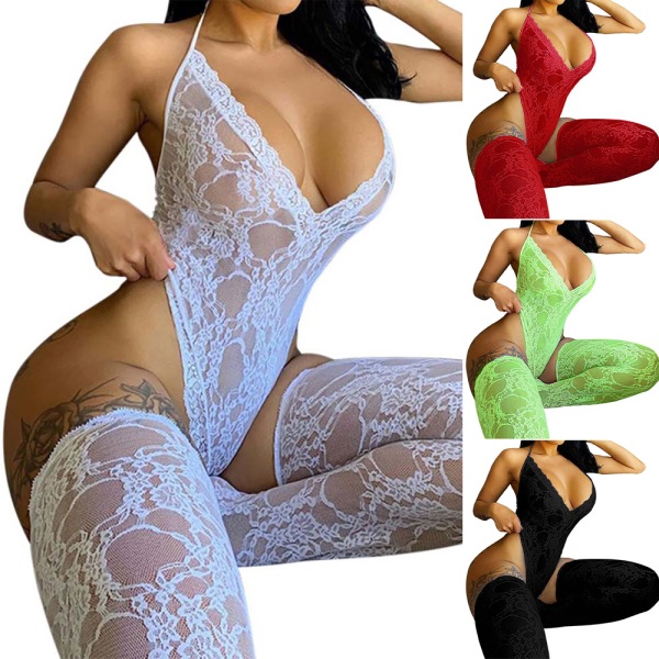 Kvinnor Sexiga Strumpor Underkläder Nattkläder Babydoll Set Green XL