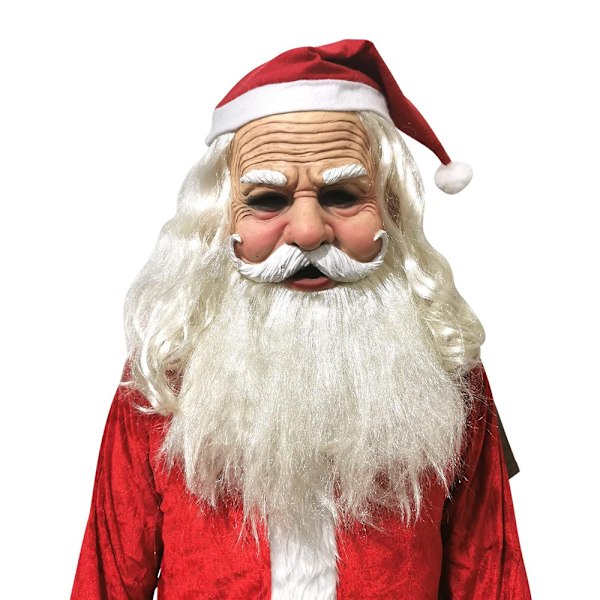 Fuldt Skæg Rynket Julemand Maske med Hat Julefest Cosplay Kostume Til Julekarneval