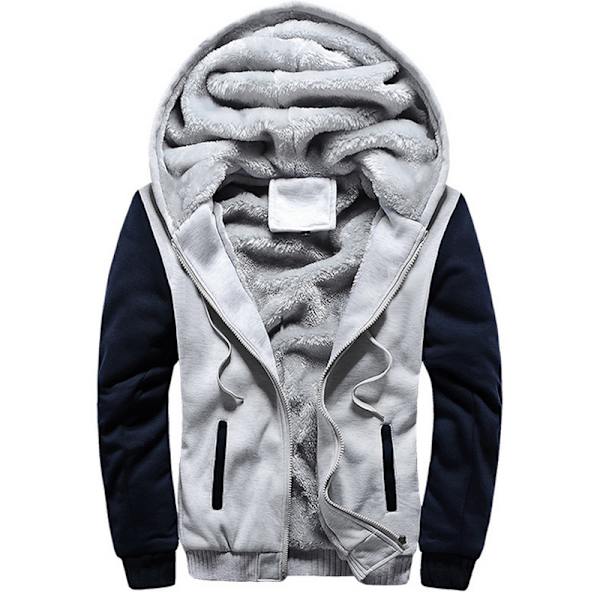 Varm vinterjacka för män med Sherpa-fleece och huva Grey & Blue 4XL