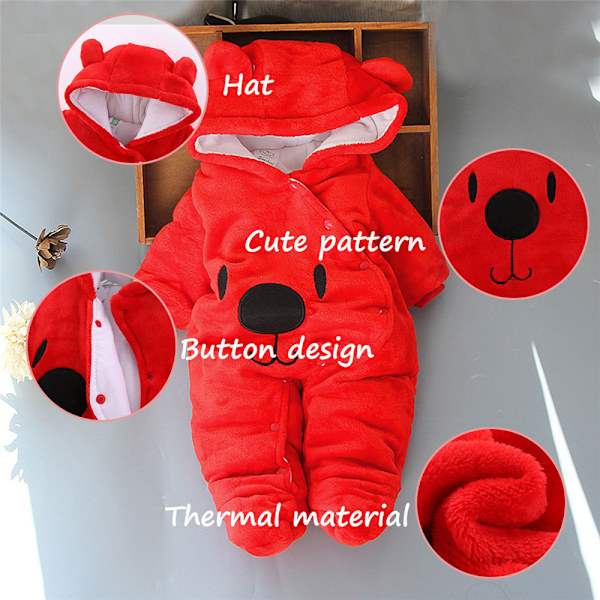 Bodysuit för pojkar och flickor Nyfödd Hooded Jumpsuit Julklapp red 9M