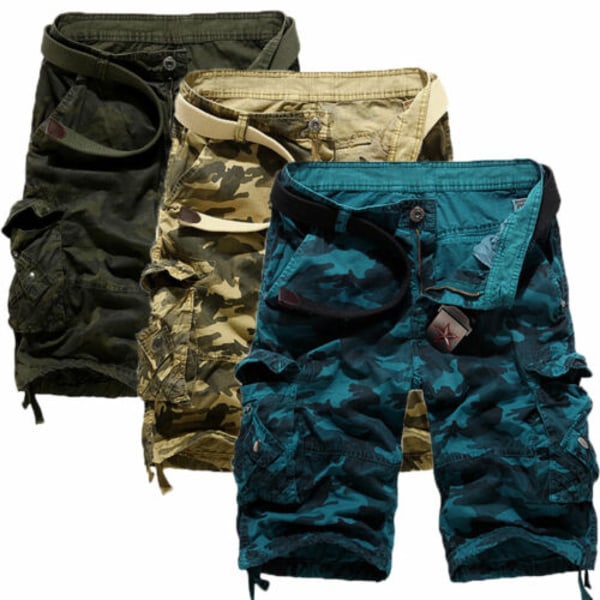 Herr Army Combat Camo Cargo Shorts Byxor Casual Korta byxor Blue 30