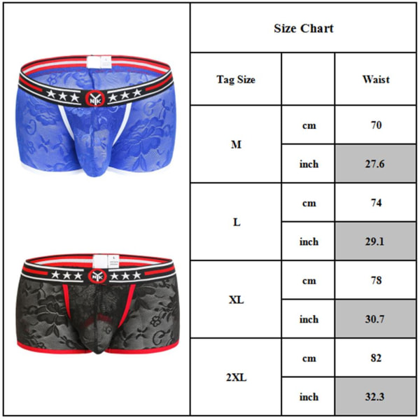 Herr Sexiga Mesh Spets Trunks Shorts Andas Underkläder Trosor Blue L