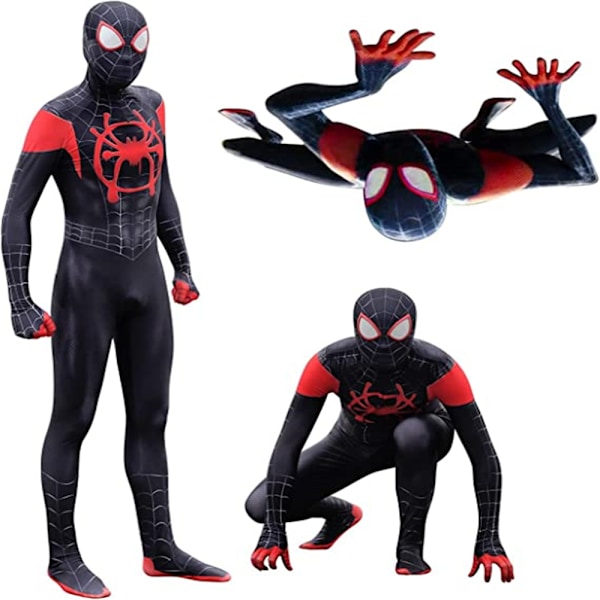 Miles Morales Spiderman Halloween Kostym Barn Pojk Vuxen In i Spider-Versum Cosplay Klänning Jumpsuit 180cm