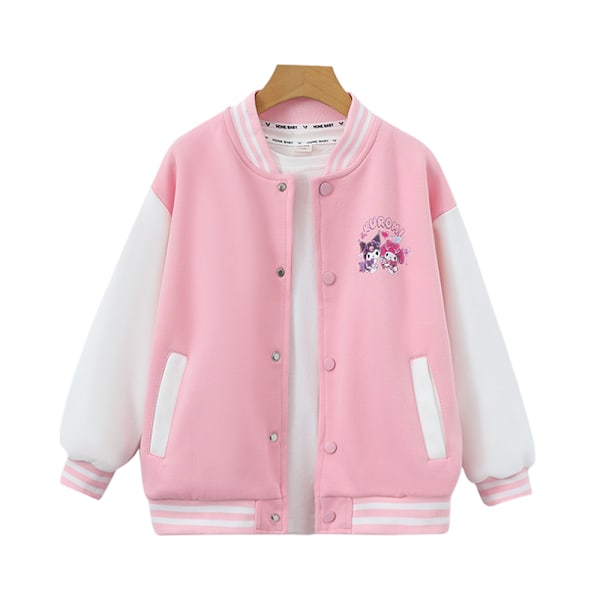 Børn Piger Sanrio Kuromi Baseball Jakke Varsity Stil Casual Skolejakke Frakke Toppe Pink 130cm