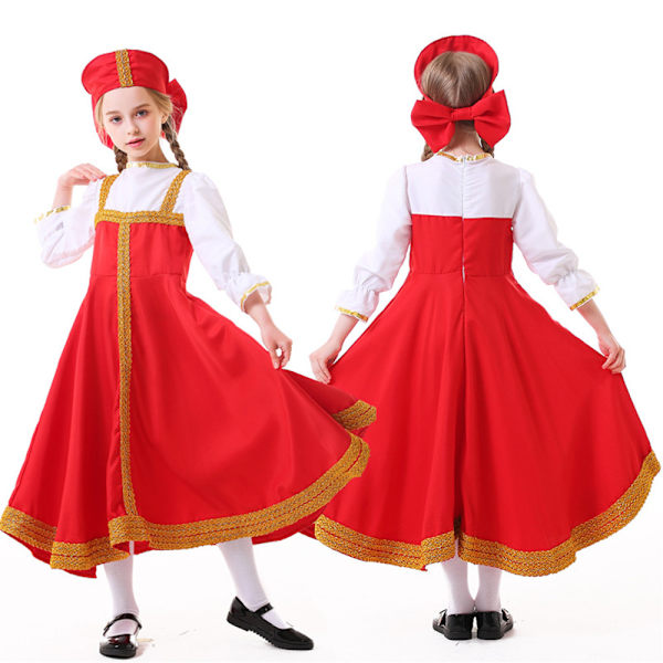 Barne Jenter Russiske Tradisjonelle Dans Kjoler Kostyme med Hodebånd M