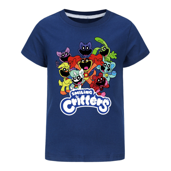 Barn Leende Critters Casual Kortärmad 100 % bomull T-shirt Toppar Födelsedagspresent Navy blue 160cm