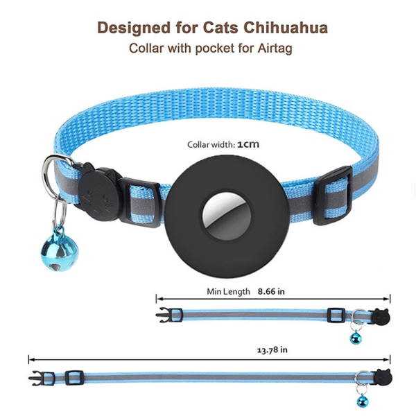 AirTag reflekterande kattungehalsband Breakaway med hållare blue