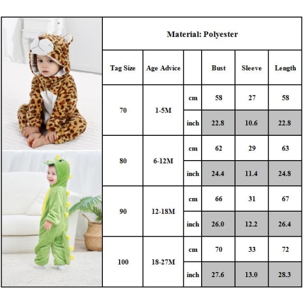 Djur Plysch Pojke Flicka Bodysuit Nyfödd Jumpsuit med Huva Julklapp B 100cm