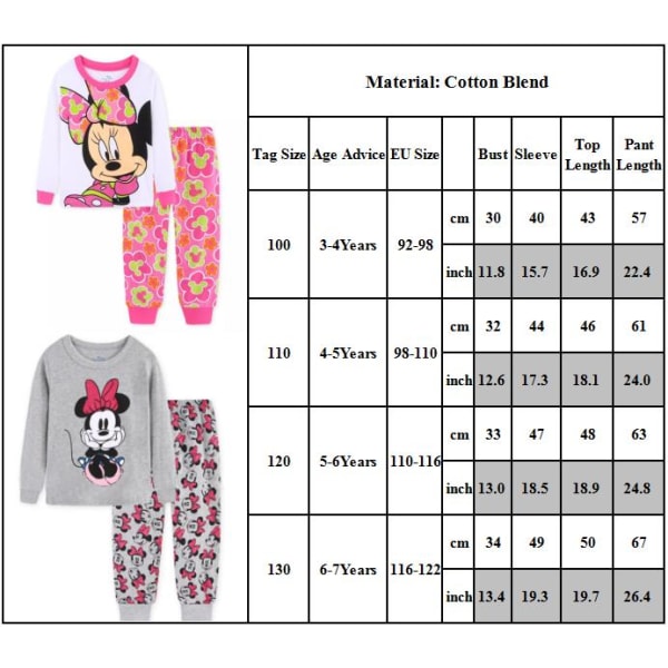 2st Tjejpyjamas Disney Minnie Långärmad Pullover Nattkläder B 110cm