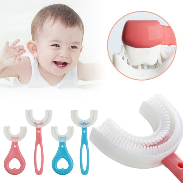 Barn U-formad tandborste Rengöringsborste Silikon Bekväm Pink 2-6Y