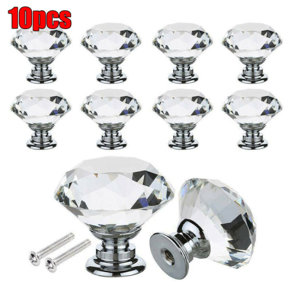 12 - st Home Clear Diamond Crystal Handtag Dörrknopp Crystal clear 12PCS