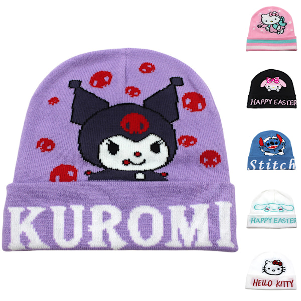 2024 Söt Sanrio Cinnamoroll Kuromi Melody Stitch Cartoonfigurer Beaniehatt Flickor Kvinnor Stickad Stretch Skidmössa Present A