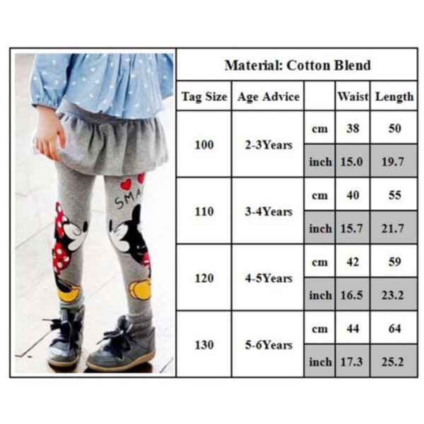 Flicka Mickey Minnie Mouse Långbyxor Kjol Leggings Grey