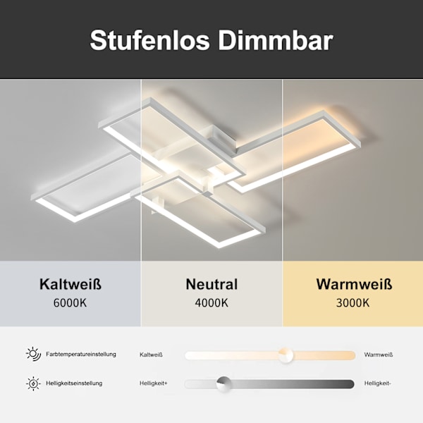 [Snabb Leverans] LED Taklampor - Steglöst Dimbar Taklampa - 4 Rektanglar, 90*65cm White