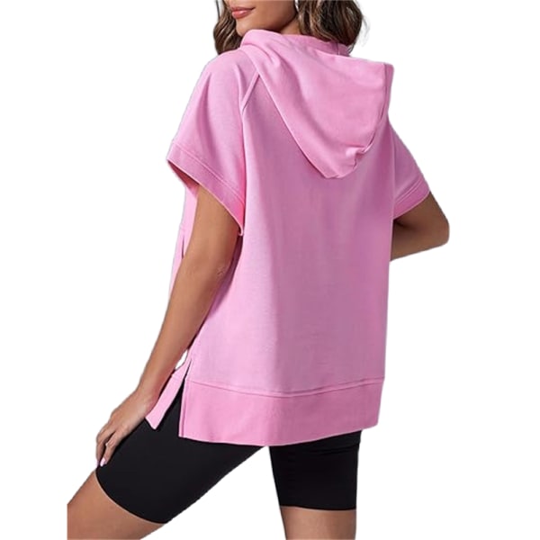 Kvinnors halv dragkedja huvtröja kortärmad pullover topp sommar oversized sporttröja med fickor 2024 Pink S