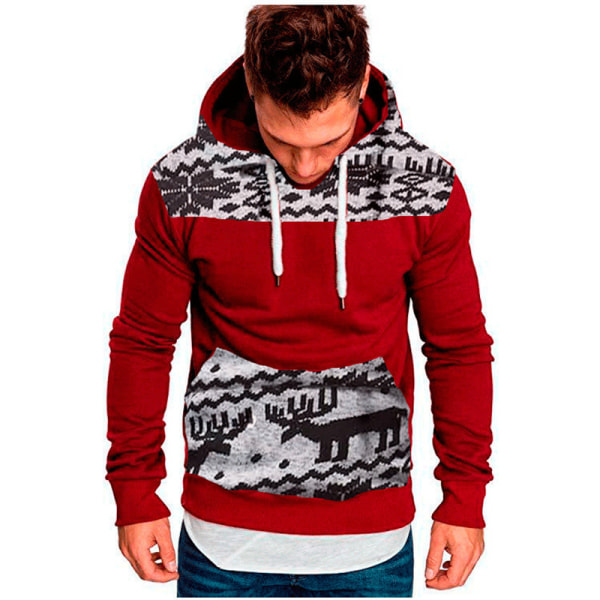Christmas Man Hood Pullover Coat Sportswear Winter Outdoor red 4XL