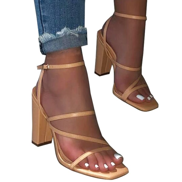 2020 Kvinnor högklackade sandaler med spetsbandage White 41