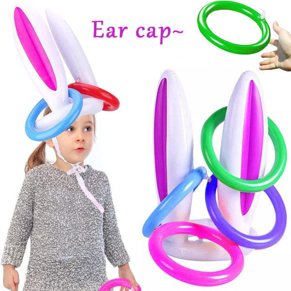 Påsk Uppblåsbara Bunny Rabbit Ears Ring Toss Game Family Party Pink