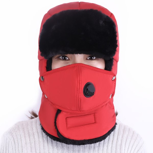 Män Trapper Aviator Hat Winter Warm med mask Öronlapp Cap Red