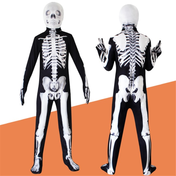 Halloween Skelett Kostym För Barn Kroppsstrumpa Åtsittande Jumpsuit 160cm
