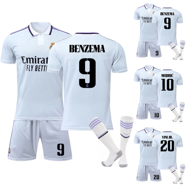 Real Madrid hemmatröja nr 9 Benzema fotbollströja nr 10 Modric Sportkläder Tröja Shorts Strumpor Set #20 28