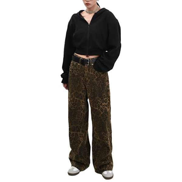 Dame Leopard Jeans Denim Bukser Casual Oversize Bred Ben Bukser Underdel M