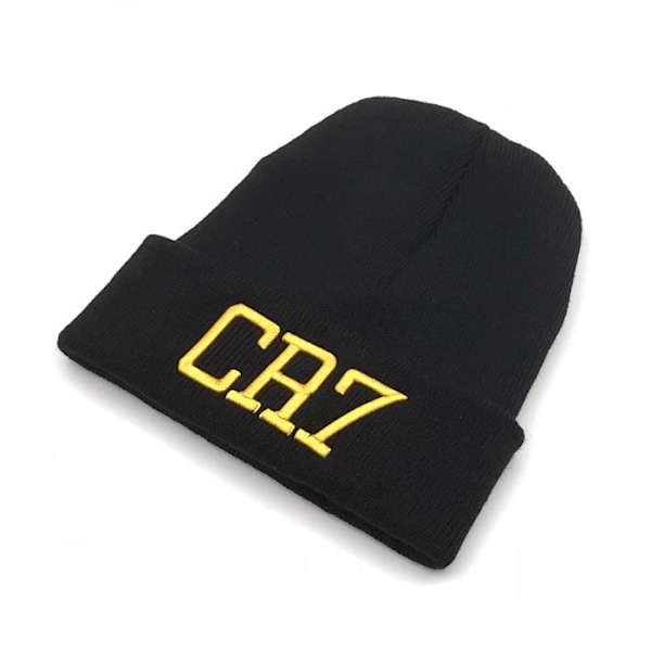 CR7 Ronaldo Beanie Hat Herrar Kvinnor Mode Stickad Stretch Cuffed Hat Broderad Skidåkarhuva För Vinter Black