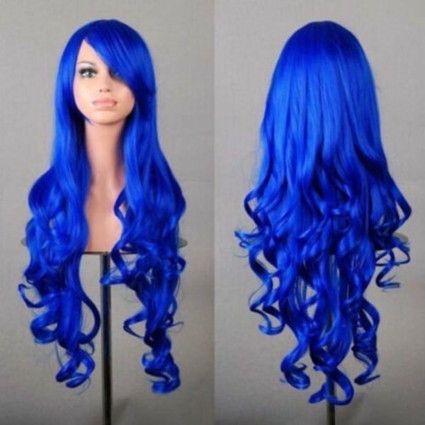 Fest Kvinnor Anime Cosplay Big Wave Peruk Konstgjord Peruk Royal blue