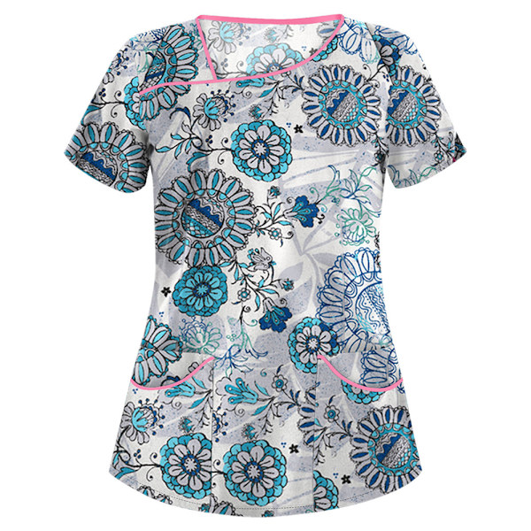 Dame Tegneserie Trykt Medisinsk Uniform Sykepleier Skrubb T-skjorter Topper Bluse Tee #11 M