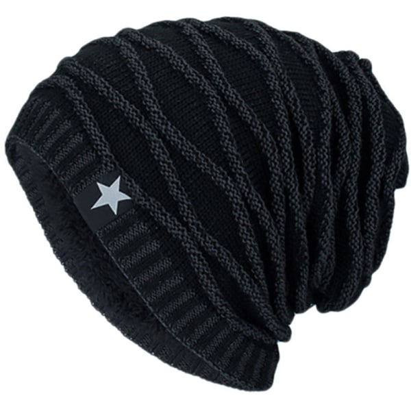 Män Kvinnor Stickad Vinter Baggy Slouch Beanie Hatt Skalle Skidmössa Black