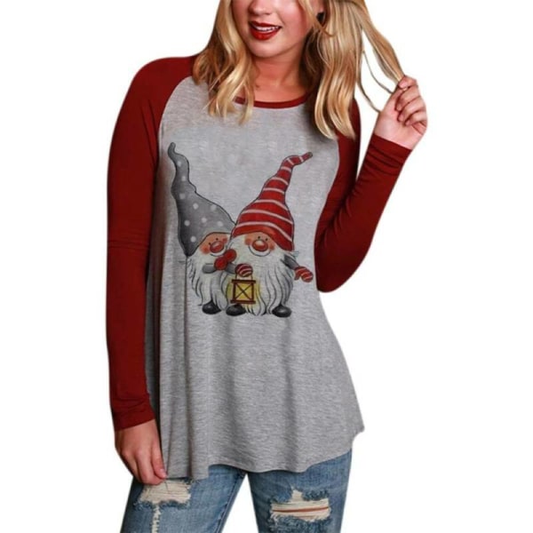 Dam Xmas Christmas Santa Tunika T-Shirt Blus Långärmad Grey S