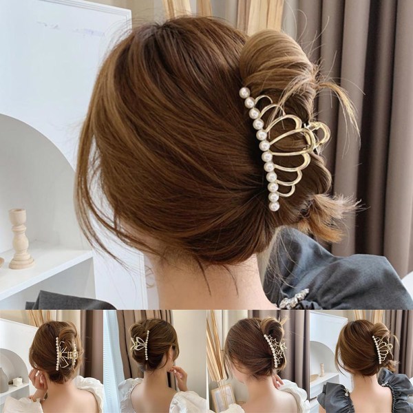 Damflicka Pearl Hair Claw Clips Stor elegant metall hårklämma Crown