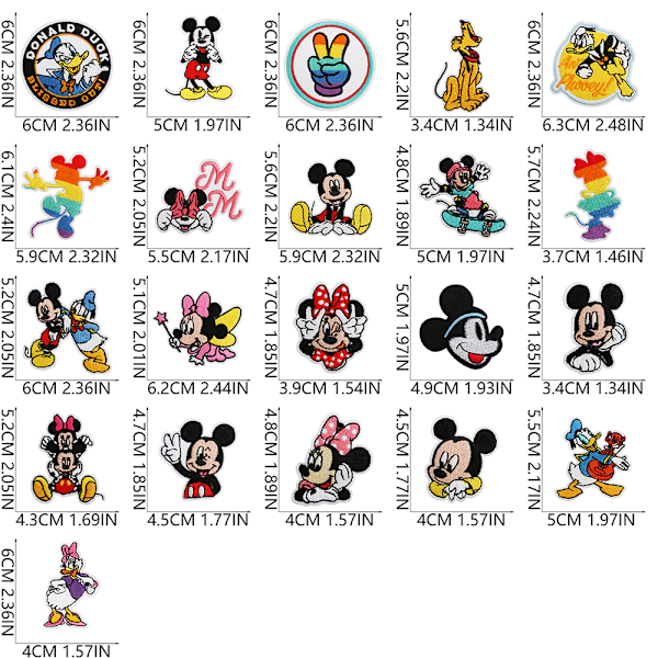 Minnie Mus Mickey Mouse Goofy Broderade Applikationer Stryk På Sy På Märken 21PCS