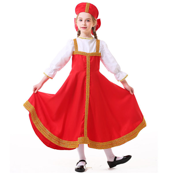 Flickor Ryska Traditionella Dansklänningar Maskeradkostym med Hårband M