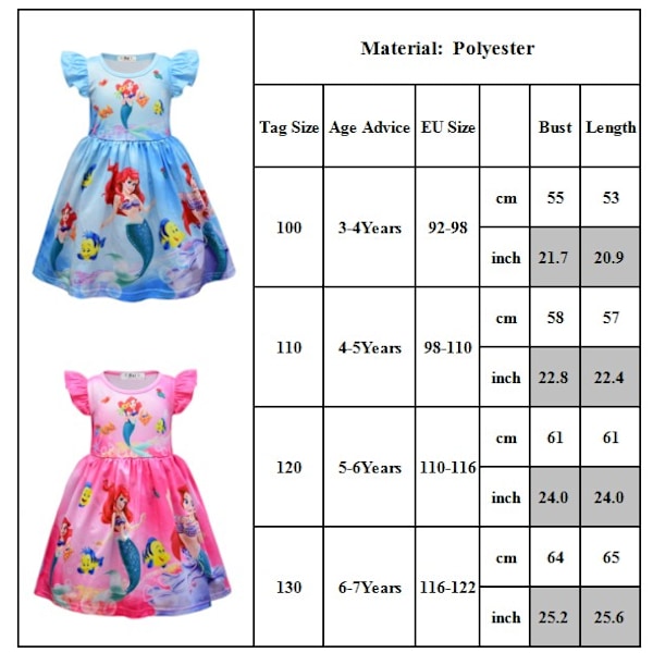 Flickor Sjöjungfru Prinsessklänning Sommar Födelsedagsfest Vardaglig Swing Klänning Rose red 130cm
