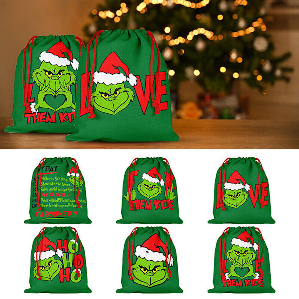 Jul Grønn Grinch Sekk Snøring Bag Julegave Gavepose C