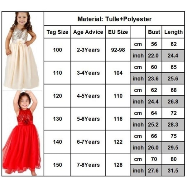 Söta flickor paljetterad blommaprinsessklänning barn gold 4-5Years
