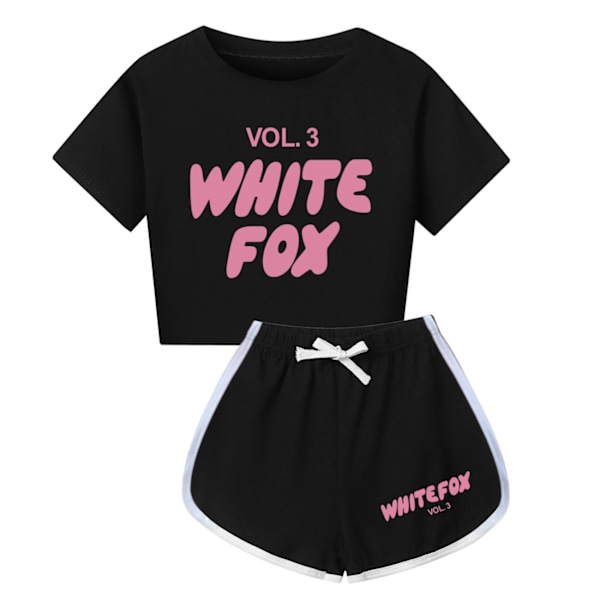 \"WHITE FOX\" Kirjainpainatus Kesä T-paita Toppi Shortsit Setit Lasten Tyttöjen Pyjamat Loungewear Verryttelypuku Asut Black 110cm