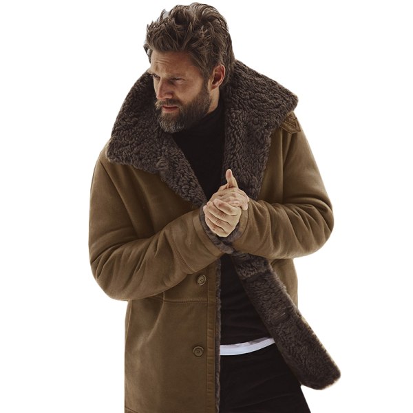 Herr tjock fleece päls fodrad kappa jacka tröja topp Brown XL