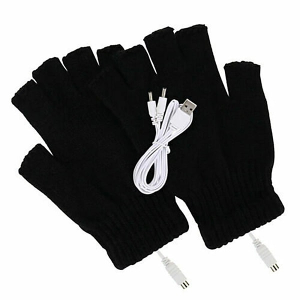 Winter Electric USB Thermal Uppvärmda Handskar Half Finger Warmer black