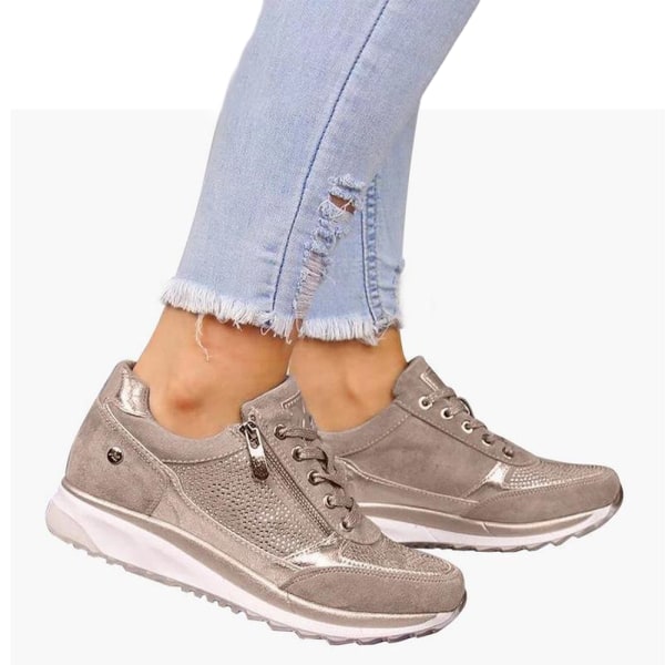 Damträningsskor Sport Sneakers Casual med dragkedjor på sidan beige 42