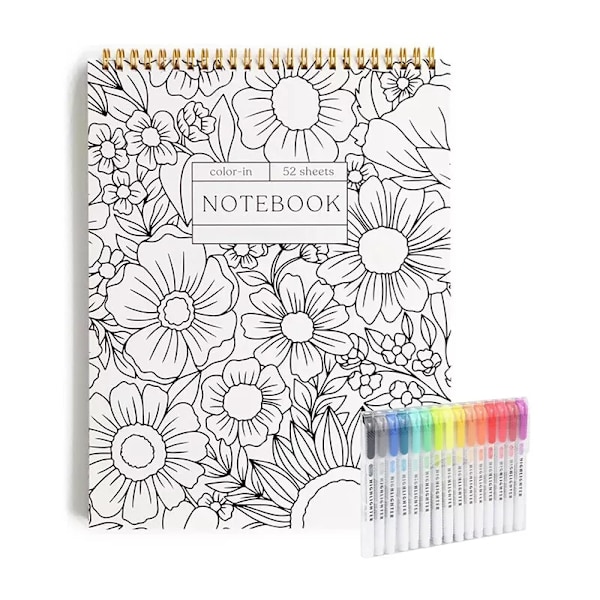 Värityskuvioinen kierrevihko ja päivittäinen suunnittelija 15 värimerkintäkynällä toimistoon Notebook + Pen